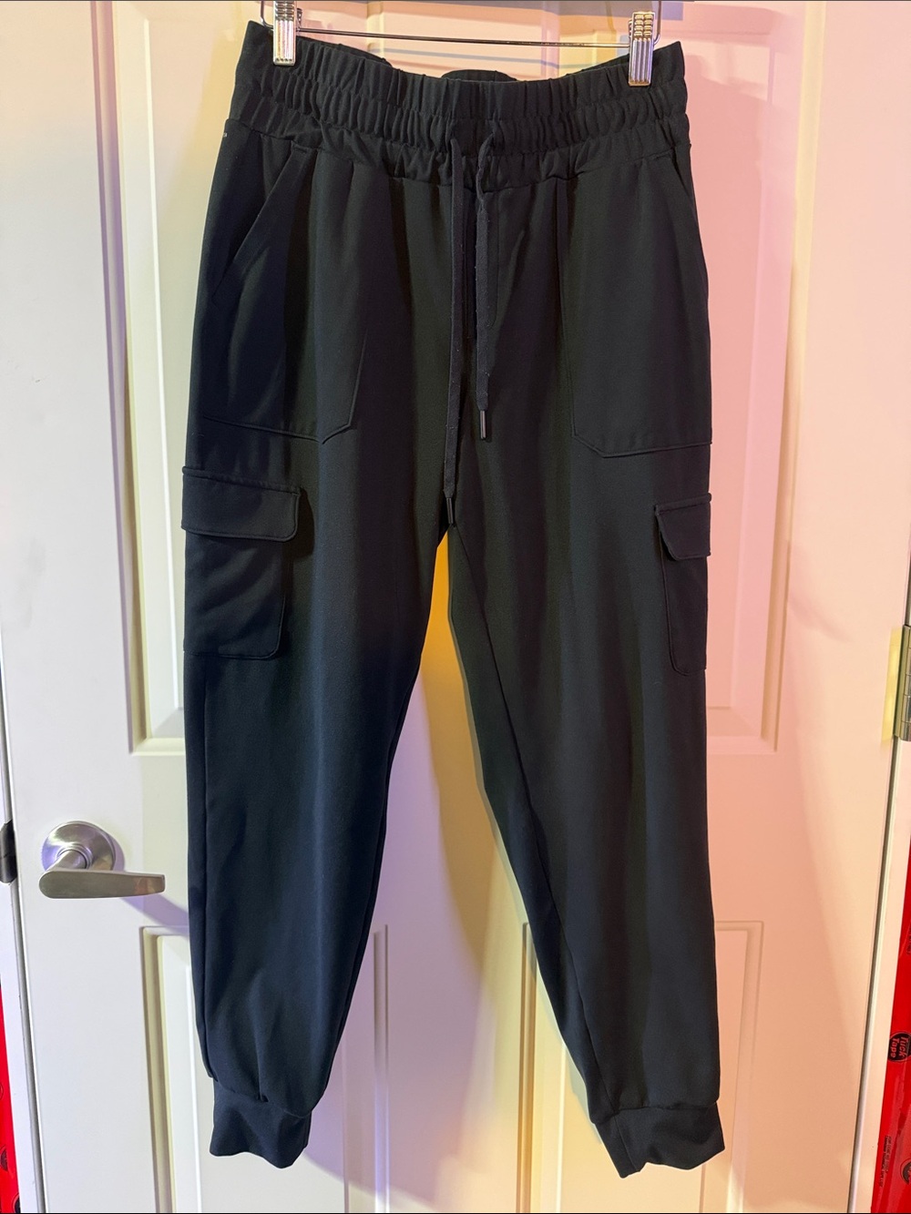Mondetta Black Cargo Jogger Pants - Elastic Waist with Drawstring- medium